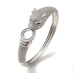 Платина Женский браслет на шарнире с леопардовым принтом из латуни и прозрачного зеленого фианита, платина, внутренний диаметр: 2-1/8x2-3/8 дюйм (5.28x6.1 см)