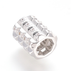 Platinum Brass Micro Pave Cubic Zirconia Beads, Column, Clear, Platinum, 10.5x9mm, Hole: 5.5mm