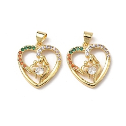 Настоящее золото 18K Латунные микро проложить кубического циркония подвески, стойки покрытие, сердце, без свинца и без кадмия, долговечный, реальный 18 k позолоченный, 20.5x19x5.5 мм, отверстие : 4.3x3.5 мм