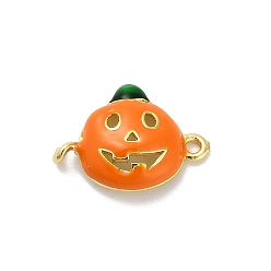 Тыква Подвески-соединители из латуни и оранжевой эмали на Хэллоуин, стойки покрытие, долговечный, без свинца и без кадмия, реальный 18 k позолоченный, тыква, 13x18.5x4.5 мм, отверстие : 1.4 мм
