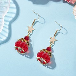 Красный Ангел-звезда ручной работы из стеклянных бусин и стеклянных подвесных сережек для женщин, 304 серьги нержавеющей стали, золотые, красные, 60x21 мм