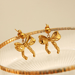 Золотой Элегантные 304 серьги-гвоздики из нержавеющей стали с бантом, золотые, 23x22.1 мм