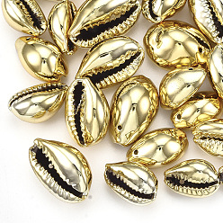 Gold Cowrie Shell Pendants, with UV Plated, Gold, 15~20x9~14x7~10mm, Hole: 1mm