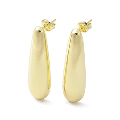 Golden Brass Stud Earrings, Teardrop, Golden, 31.5x9mm