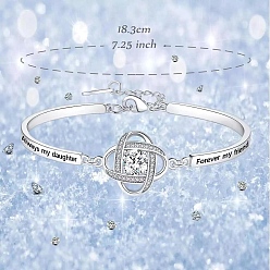 Платина Браслеты с клевером из латуни и прозрачными кубическими цирконами для женщин, платина, 7-1/4 дюйм (18.3 см)