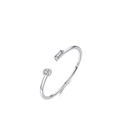 Платина 925 Кольца-манжеты из стерлингового серебра с микропаве из прозрачных кубических цирконий, прямоугольник с плоской раунде, платина, внутренний диаметр: регулируемый