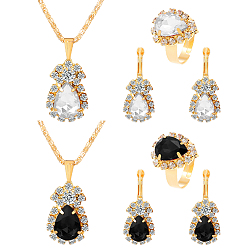 (52) Непрозрачная лаванда 2 серьги-капельки с застежкой-рычагом, ожерелья и кольца с цветными стразами, комплект украшений из сплава с железом для женщин, золотой свет, разноцветные, 455 мм