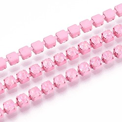 Бледно-Розовый Железо горный хрусталь чашка цепи, с катушкой, розовый жемчуг, 2.8x3x2.5 мм, около 29.99 футов (9.14 м) / рулон