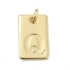 Letter Q Латунные подвески, прямоугольник с подвесками-буквами, стойки покрытие, без свинца и без кадмия, долговечный, с целью перехода в кольце, Буква Q, 15.5x10x1.3 мм, отверстие : 3.4 мм