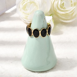 Золотой Овальные 304 открытые манжеты из нержавеющей стали для женщин, с эмалью, золотые, 8 мм, размер США 7 1/4 (17.5 мм)