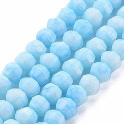 Светло-Голубой Непрозрачные для выпечки расписные хрустящие бусины нитки, граненые, рондель, Небесно-голубой, 8x6.5 мм, отверстие : 1.2 мм, около 50 шт / нитка, 12.8 дюймов (32.5 см)
