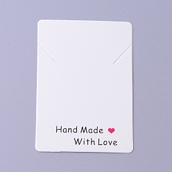 White Cardboard Necklace Display Cards, Rectangle with Phrase Hand Made with Love, White, 6.95x5x0.05cm