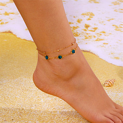чирок Двухслойные браслеты на ногу из сплава и акрила с цепочкой в виде цветка-лепестка для женщин, золотые, зелено-синие, 5 дюйм (7-1/2 мм), 190 шт / комплект