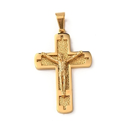 Золотой 304 подвески-кресты из нержавеющей стали с изображением Иисуса, вакуумное покрытие pvd, золотые, 45x29x6 мм, отверстие : 8x5 мм
