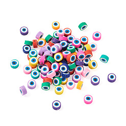 Разноцветный Бусины из полимерной глины , плоские круглые с глаз, красочный, 10.5~11x5 мм, отверстие : 1.2 мм