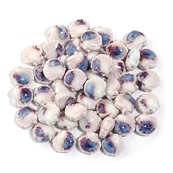 (404) Непрозрачное AB Кислое яблоко Ручной работы яркие остеклением шарики фарфора, формы раковины, цветочный белый, 12 мм, отверстие : 1.8 мм, 5 шт / комплект