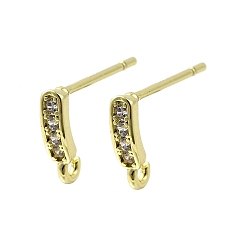 Настоящее золото 18K Латунные серьги-гвоздики из циркония, стойки покрытие, прочное покрытие, без кадмия и без свинца, реальный 18 k позолоченный, 9x2 мм, отверстие : 1.2 мм