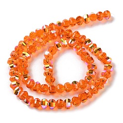 Dark Orange Transparent Electroplate Glass Beads Strands, AB Color Plated, Faceted, Rondelle, Dark Orange, 7.8x5.8~6.3mm, Hole: 1.5mm, about 80pcs/strand, 18.31''~19.88''(46.5~50.5cm)