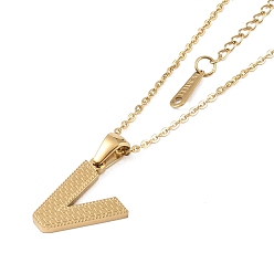 Letter V Ion Plating(IP) Initial Letter 304 Stainless Steel Pendant Necklaces, Real 18K Gold Plated, Letter V, 15.87 inch(40.3cm), Pendant: about 17x13.5mm