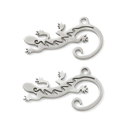 Нержавеющая Сталь Цвет 201 подвески из нержавеющей стали, очарование геккона, лазерная резка, цвет нержавеющей стали, 11x20x0.8 мм, отверстие : 1.4 мм