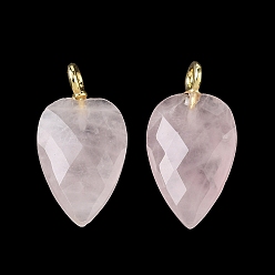 Rose Quartz Natural Rose Quartz Pendants, Faceted Heart Charms, with Brass Finding, 23.5~24x12~12.5x5.5mm, Hole: 2.5mm