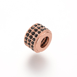 Розовое Золото Латунные микро проложить кубического циркония бусы, без кадмия и без свинца, колонка, розовое золото , 9x6.6 мм