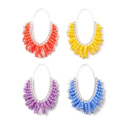 (52) Непрозрачная лаванда 4Подвески из стеклянного бисера, овальные амулеты, с латунными связывая колец, серебряные, разноцветные, 40x29~29.5x4 мм, отверстие : 28x14 мм, 4 шт / комплект