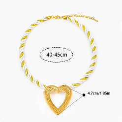 Желтый Океан 304 подвеска в виде большого сердца из нержавеющей стали, ожерелье из витого акрилового волокна для женщин, золотые, желтые, 15.75~17.72 дюйм (40~45 см)