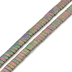 Rainbow Plated Electroplated Frosted Non-magnetic Synthetic Hematite Beads Strands, Rectangle, 2-Hole, Rainbow Plated, 5x2x2mm, Hole: 0.8mm, about 193pcs/strand, 8.27 inch(21cm)