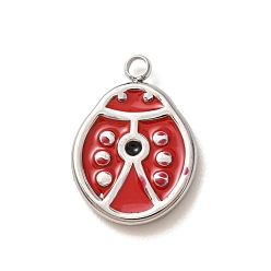 Couleur Acier Inoxydable 304 acier inoxydable émail pendentifs, charmes coccinelle, couleur inox, 18x13x2mm, Trou: 1.6mm