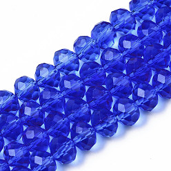 Royal Blue Glass Beads Strands, Faceted, Rondelle, Royal Blue, 8x6mm, Hole: 1mm, about 65~68pcs/strand, 15.7~16.1 inch(40~41cm)