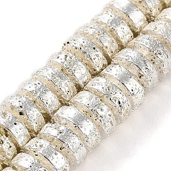 с Покрытием Серебра Гальванические бусины из натуральной лавы, диск, Heishi бусы, со серебряным покрытием, 9x4 мм, отверстие : 1.4 мм, около 100 шт / нитка, 15.98'' (40.6 см)