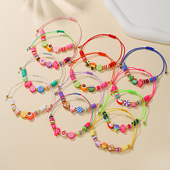 (52) Непрозрачная лаванда 12 шт. браслеты из плетеных бусин из полимерной глины, регулируемые плетеные браслеты из вощеного шнура для женщин, разнообразные, разноцветные, 6.69 дюйм (17 см)