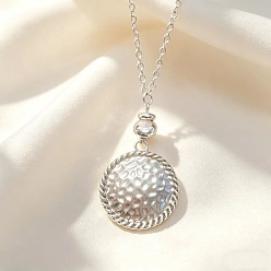 Silver Alloy Textured Flat Round Pendant Necklaces for Women, Silver, 17.72 inch(45cm)
