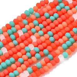 Orange Red Faceted Glass Beads Strands, Frosted, Rondelle, Orange Red, 2.5~3.2x1.8~2.6mm, Hole: 0.8mm, about 185~186pcs/Strand, 15.55~15.75 inch(39.5~40cm)