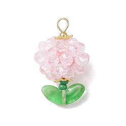 Лавандовый румянец Цветок стеклянные подвески, с 304 петлей из нержавеющей стали, граненый(32 граненый), лавандовый румянец, 27.5~28x17~17.5 мм, отверстие : 3.5x3 мм