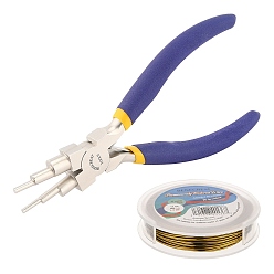 Античная Бронза Наборы для изготовления украшений в проволочной обертке своими руками, включая плоскогубцы из медной проволоки и углеродистой стали, античная бронза, 18 датчик, 1 мм, около 10 м / рулон, 1roll / комплект