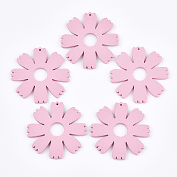Pink Расписные деревянные подвески, цветок, розовые, 49.5x49x3 мм, отверстие : 1 мм