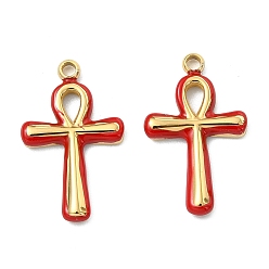 Красный 304 нержавеющей стальной эмали подвески, анкх крест прелести, вакуумное покрытие pvd, реальный 18 k позолоченный, красные, 18x11x2 мм, отверстие : 1.4 мм