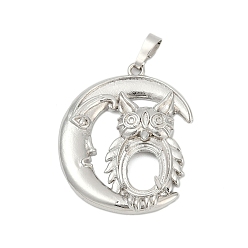 Сова Сеттинги для кулона (кабошонов), латунь , настройки открытой спины, животных серии, платина, сова, 38.5x31.5x7.5 мм, отверстие : 8.5 мм, лоток : 12.5x10 мм