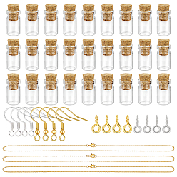 (52) Непрозрачная лаванда Наборы для самостоятельного изготовления висячих сережек и подвесок., включая стеклянные бутылочки для желаний, железные крючки для сережек и штифты с винтовым ушком для крепления сережек, Латунные кабельные цепи ожерелья, разноцветные, 2.3 см, емкость: 1 мл (0.03 жидких унций), 300 шт