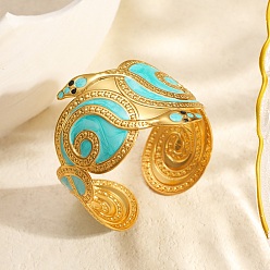 Oro 304 Brazaletes de acero inoxidable esmaltados para mujer., serpiente, dorado, diámetro interior: 2.15 pulgada (5.45 cm)
