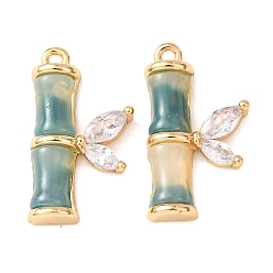 Прозрачный Латунные микро проложить кубического циркония подвески, cmолой, бамбуковые подвески для суставов, без никеля , реальный 18 k позолоченный, прозрачные, 17.5x10x3.3 мм, отверстие : 1 мм