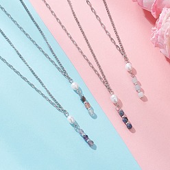 Смешанные камни Подвеска из натуральных и синтетических камней, граненых кубов и риса, с бусинами из натурального жемчуга 304 ожерелья из витой цепи из нержавеющей стали, цвет нержавеющей стали, 15.94 дюйм (40.5 см)