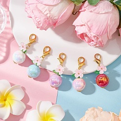 (52) Непрозрачная лаванда Круглые цветочные подвески из акрила и смолы, Сплав с застежками когтя омара, разноцветные, 44 мм, 5 шт / комплект