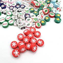 Снежинка Новогодние бусы из полимерной глины ручной работы, плоско-круглые, снежинка, 10x5 мм, 100 шт / пакет