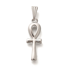 Нержавеющая Сталь Цвет Антикоррозийные 304 подвески из нержавеющей стали, анкх крест очарование, цвет нержавеющей стали, 25x9x3.5 мм, отверстие : 7.5x2.5 мм