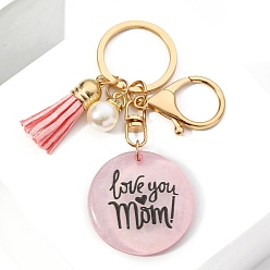 Розовый Брелки из смолы, украшения для сумок и кошельков, плоский круглый со словом люблю тебя, мама, туманная роза, 9.5x4 см