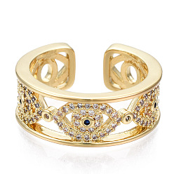 Настоящее золото 16K Кольцо-манжета с кубическим цирконием от сглаза для нее, латунь микро паве прозрачный кубический цирконий открытое кольцо, без никеля , реальный 16 k позолоченный, размер США 7 3/4 (17.9 мм)