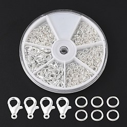 Silver 50Pcs Zinc Alloy Lobster Claw Clasps, with 430Pcs Iron Open Jump Rings, Silver, 12x6mm
